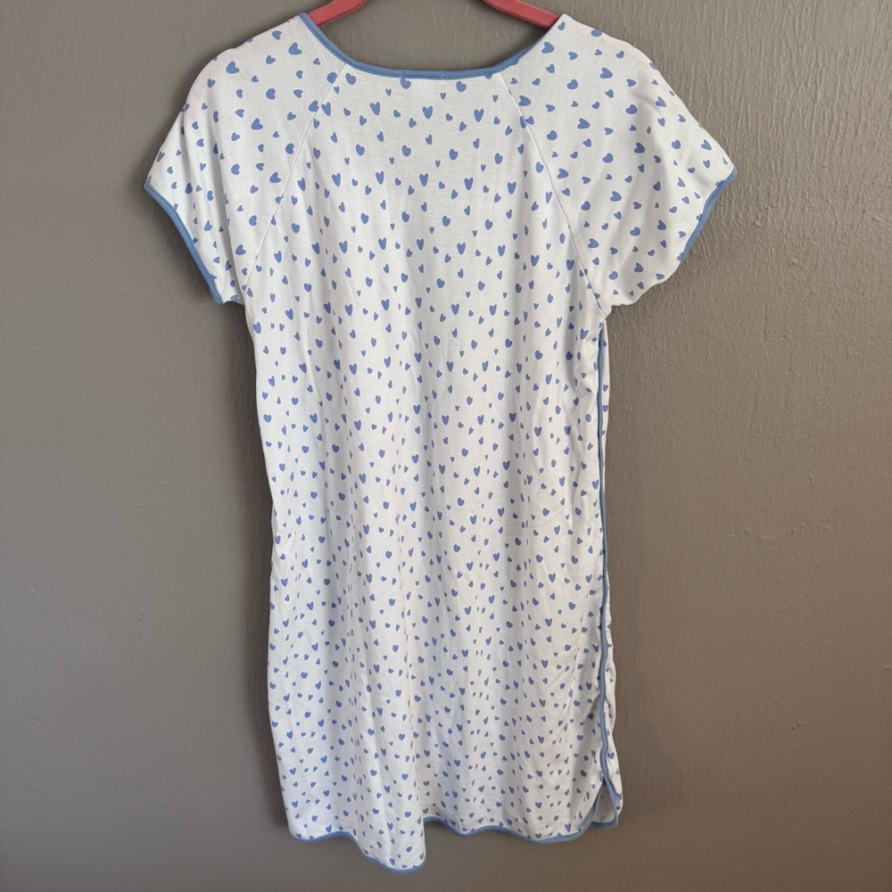 LAKE Blue Heart Print Pima Cotton Sleep Shirt Nightgown Size S - Picture 6 of 7